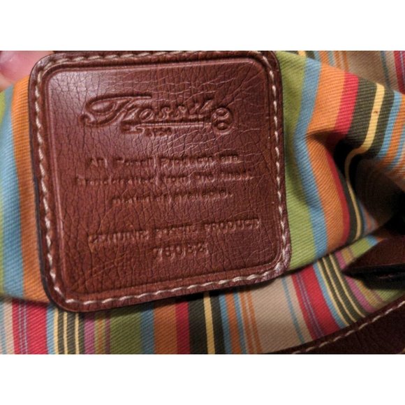 Fossil Woven Straw & Leather Tote Purse #76082 Tan & Brown - Picture 7 of 9